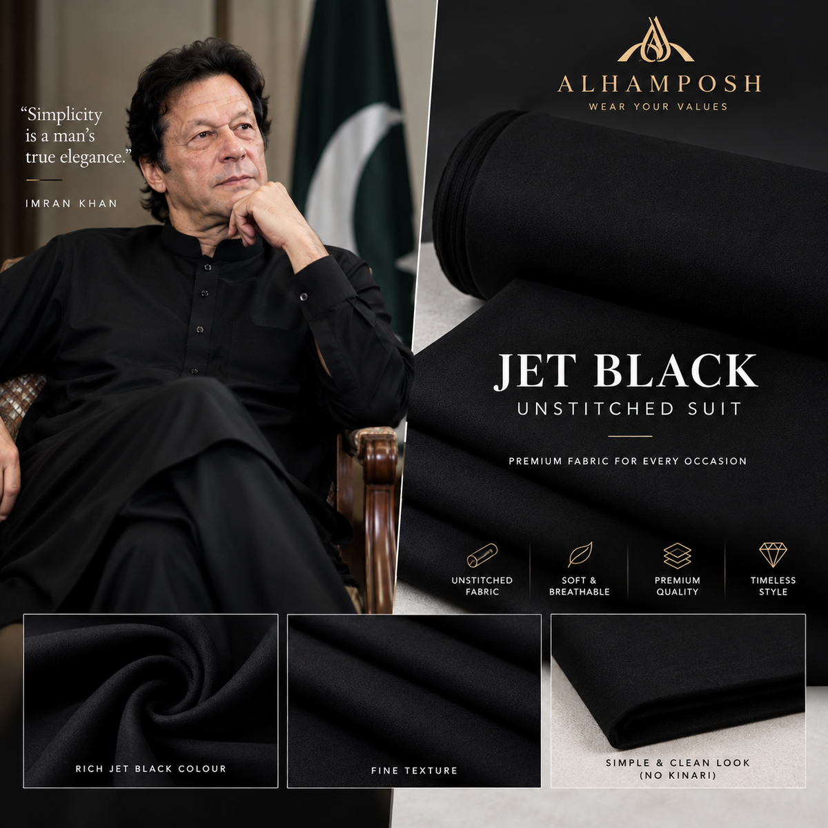 ALHAMPOSH Jet Black Unstitched Suit